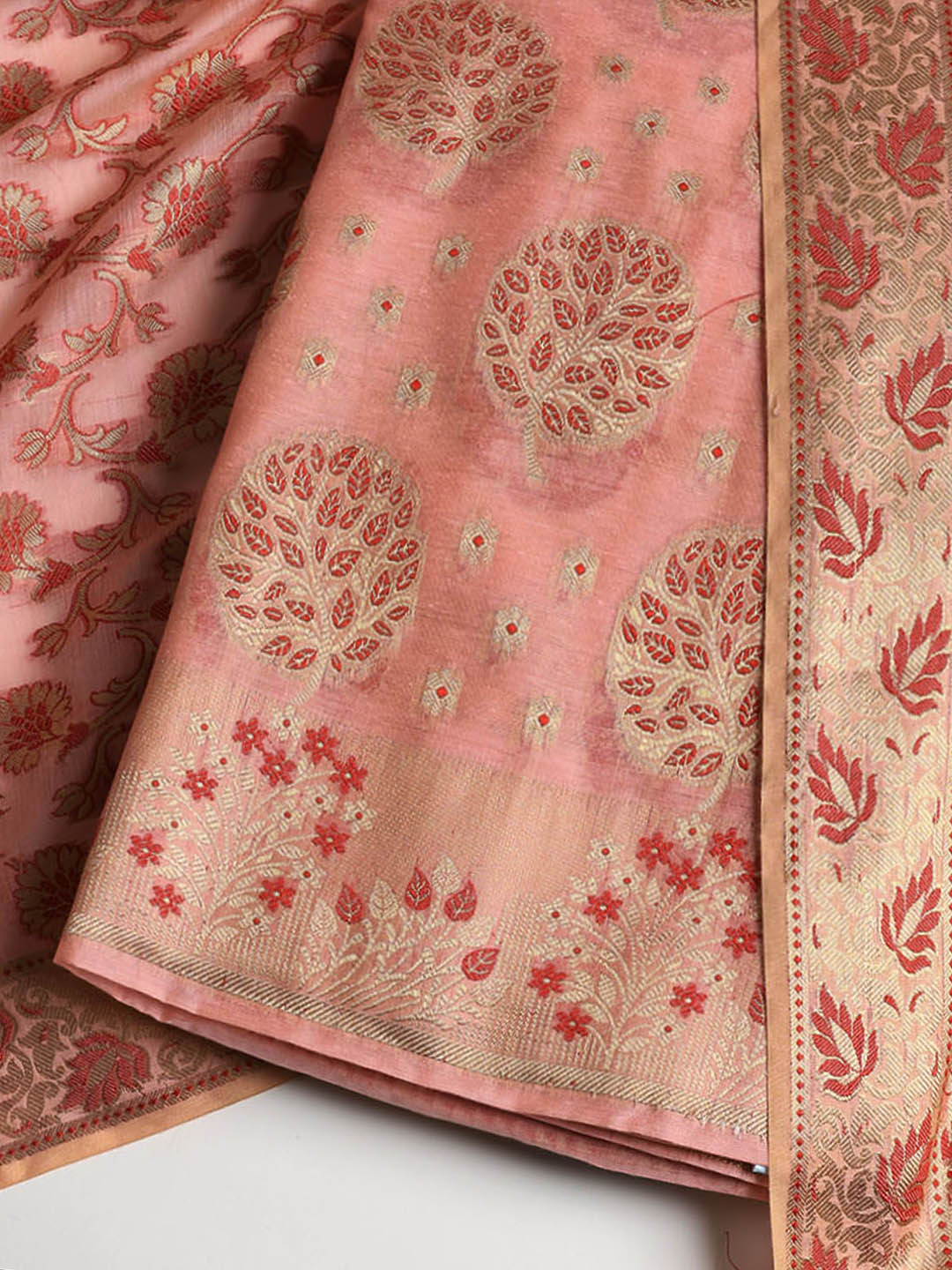 Woven Banarasi Chanderi Unstitched Suit With Dupatta