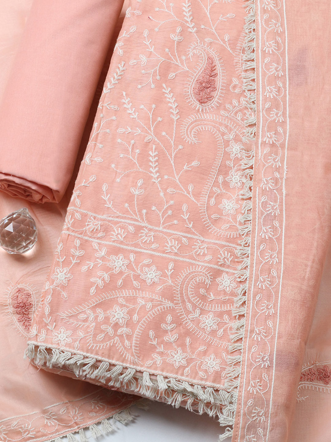 Embroidered Cotton Blend Unstitched Suit With Pant &amp; Dupatta