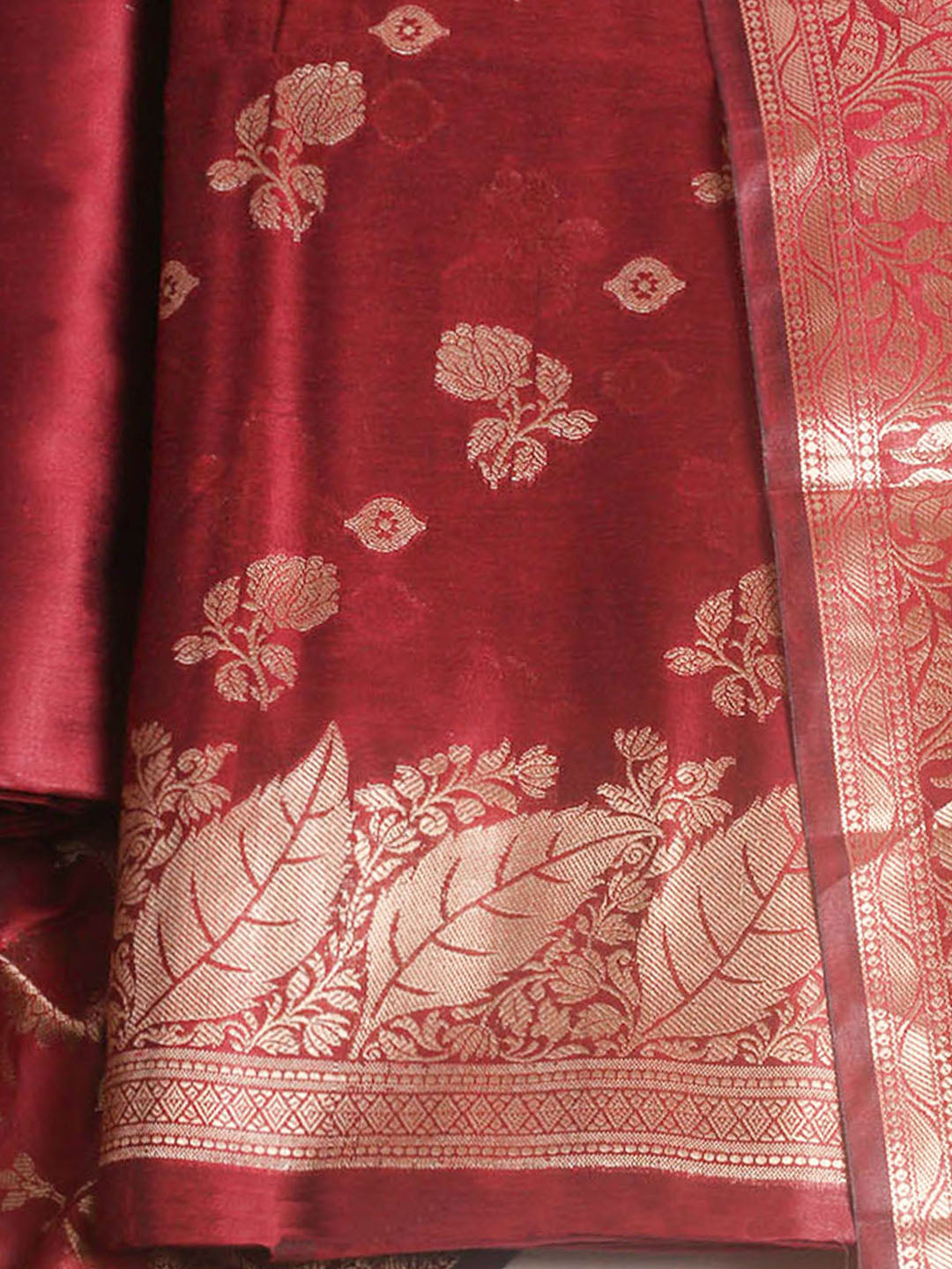 Woven Design Chanderi Unstitched Suit With Pant &amp; Dupatta