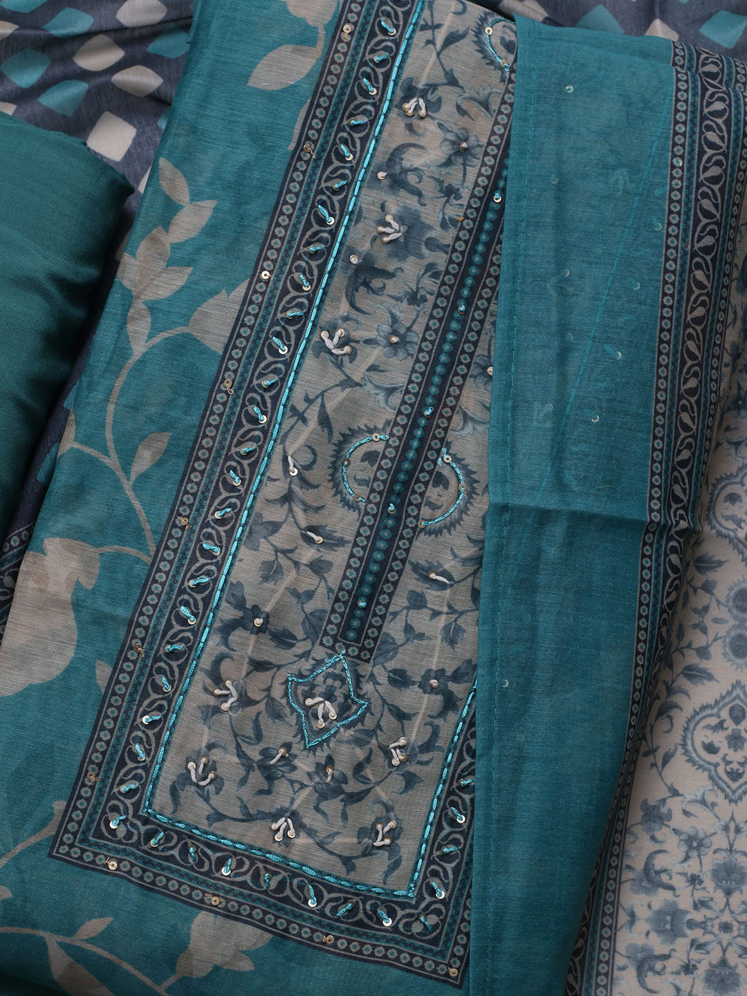 Printed Chanderi Unstitched Suit With Dupatta