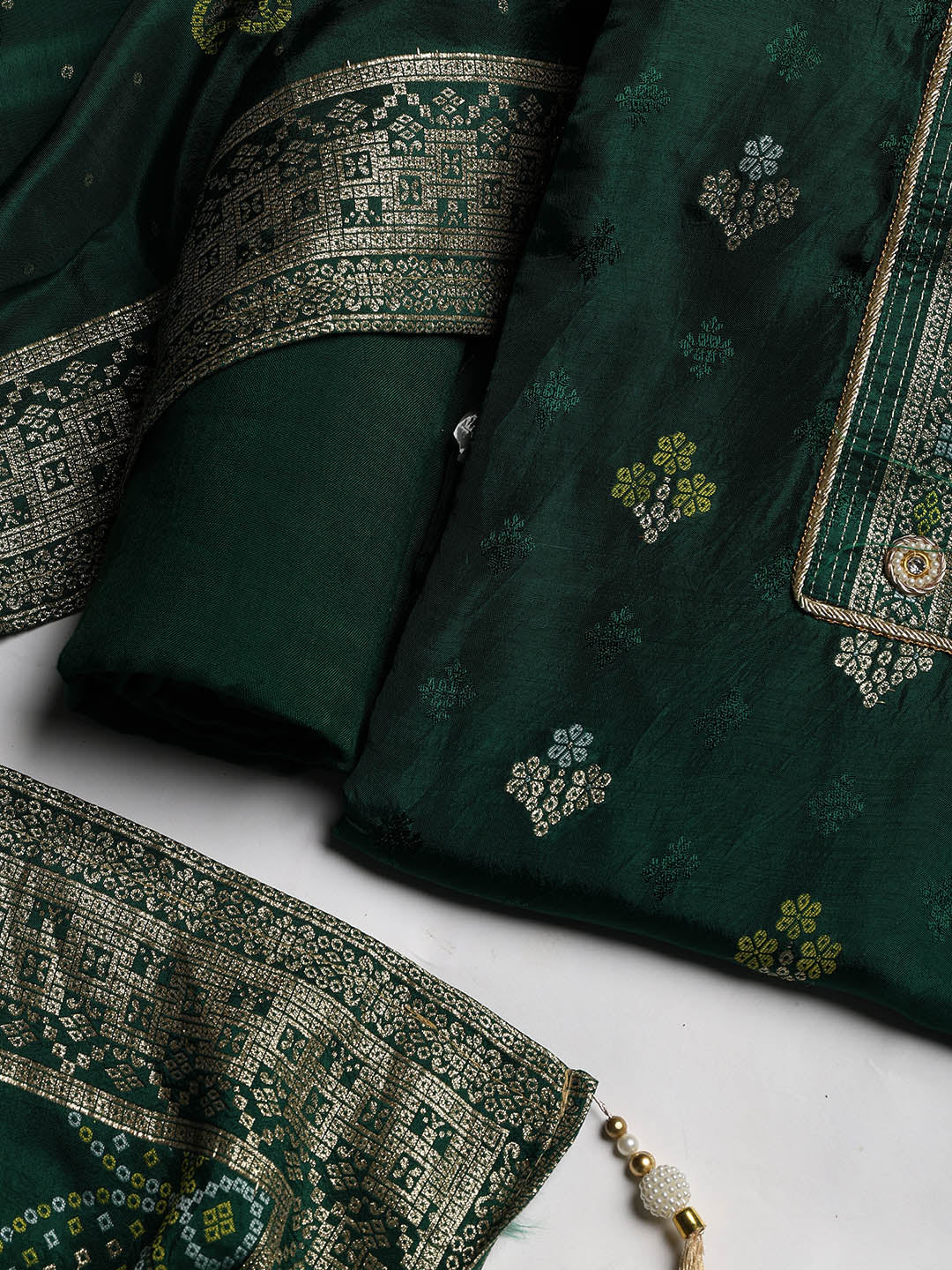 Embroidered Chanderi Unstitched Suit With Dupatta