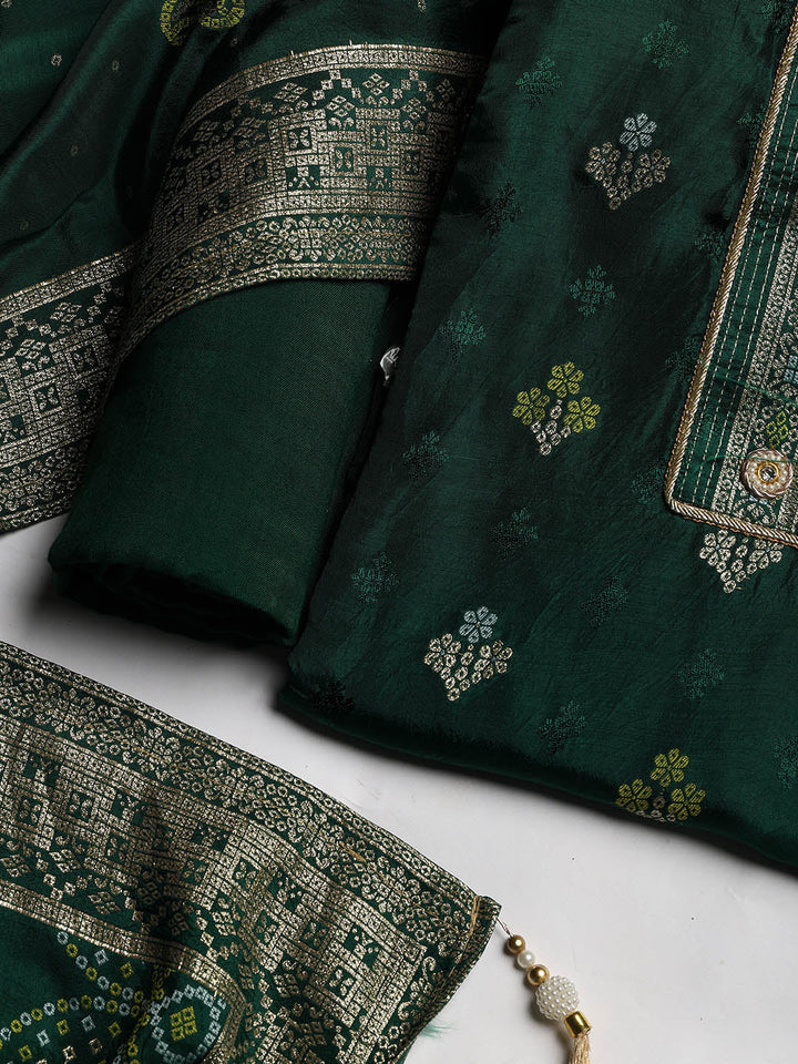 Embroidered Chanderi Unstitched Suit With Dupatta