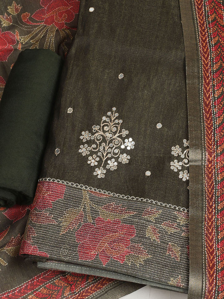 Embroidered Tussar Unstitched Suit With Dupatta