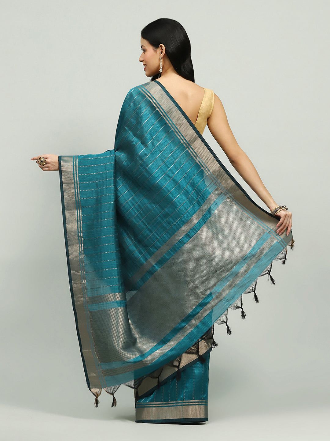 Embroidered Border Booti Art Silk Saree