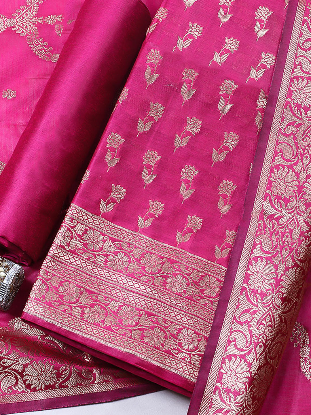 Woven Design Chanderi Unstitched Suit With Pant &amp; Dupatta