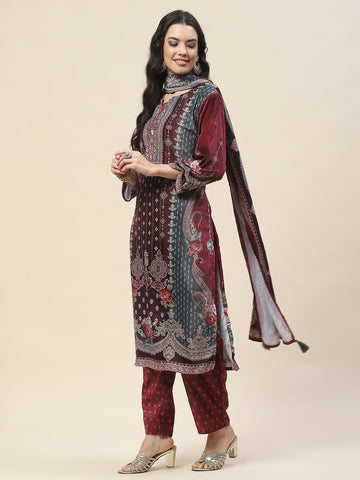 Digital Printed Velvet Suit Set with Dupatta