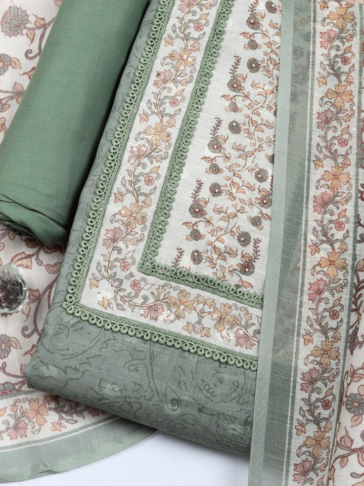 Embroidered Cotton Blend Unstitched Suit With Pant &amp; Dupatta