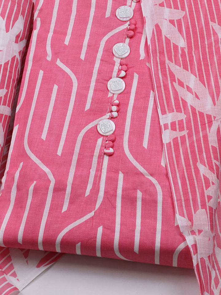 Printed Cotton Blend Unstitched Suit With Dupatta