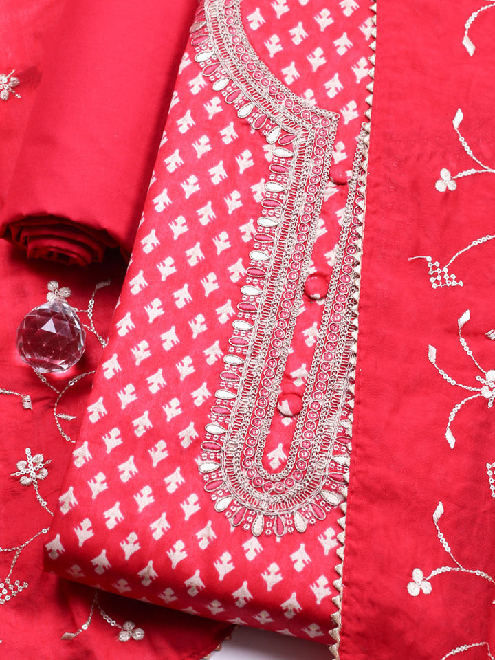 Embroidered Cotton Unstitched Suit With Pant &amp; Dupatta