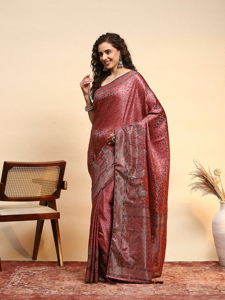 Embroidered Satin Saree