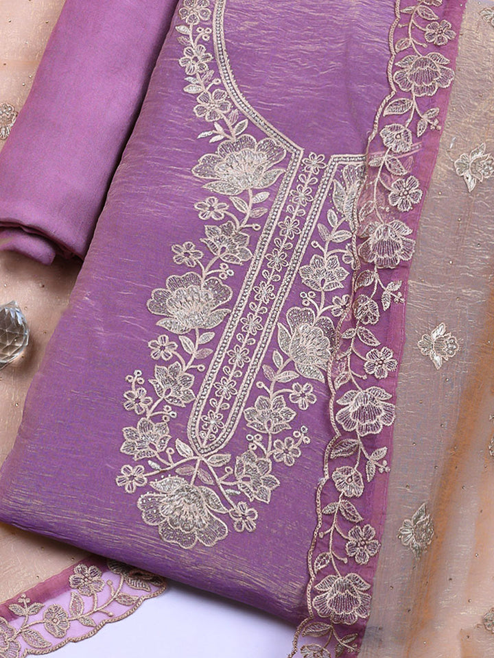 Embroidered Tissue Unstitched Suit With Pant &amp; Dupatta