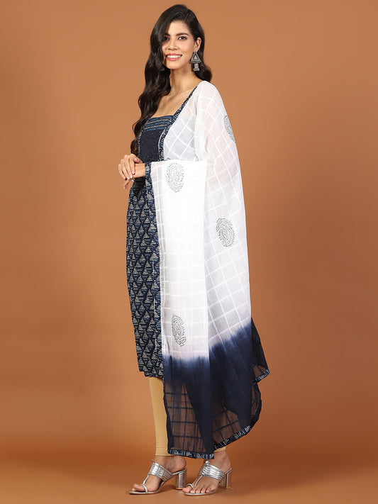 Neck Patch Cotton Blend Unstitched Suit Piece With Dupatta