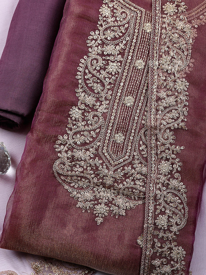 Embroidered Tissue Unstitched Suit With Pant &amp; Dupatta