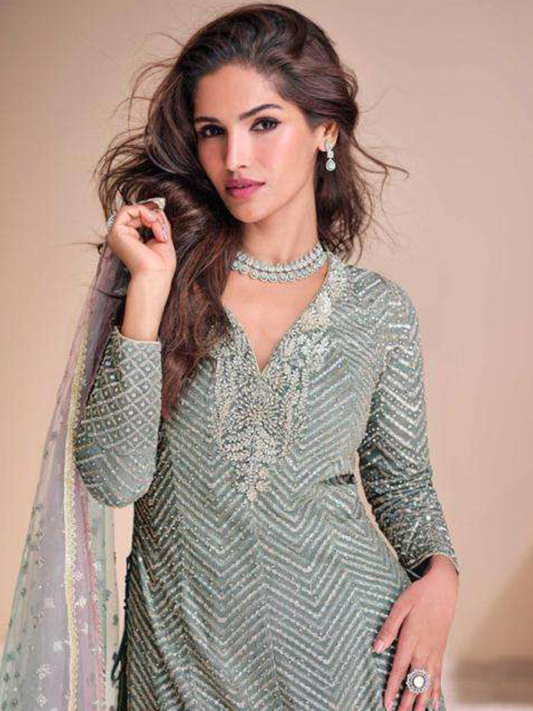 Embroidered Georgette Kurta With Pant &amp; Dupatta