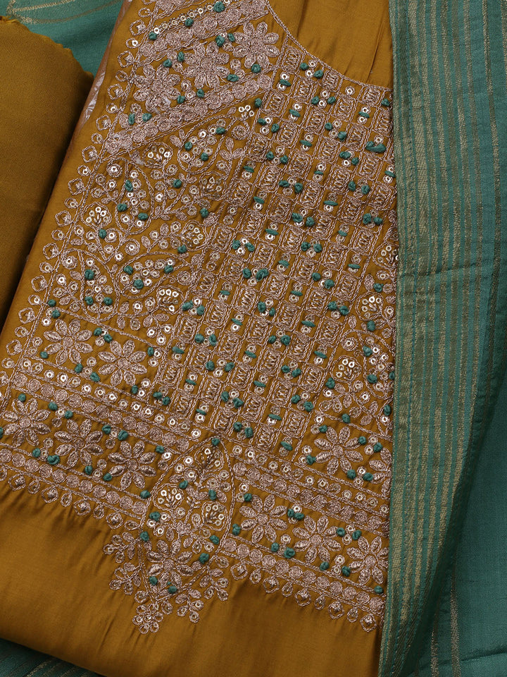 Neck Embroidered Chanderi Unstitched Suit With Dupatta