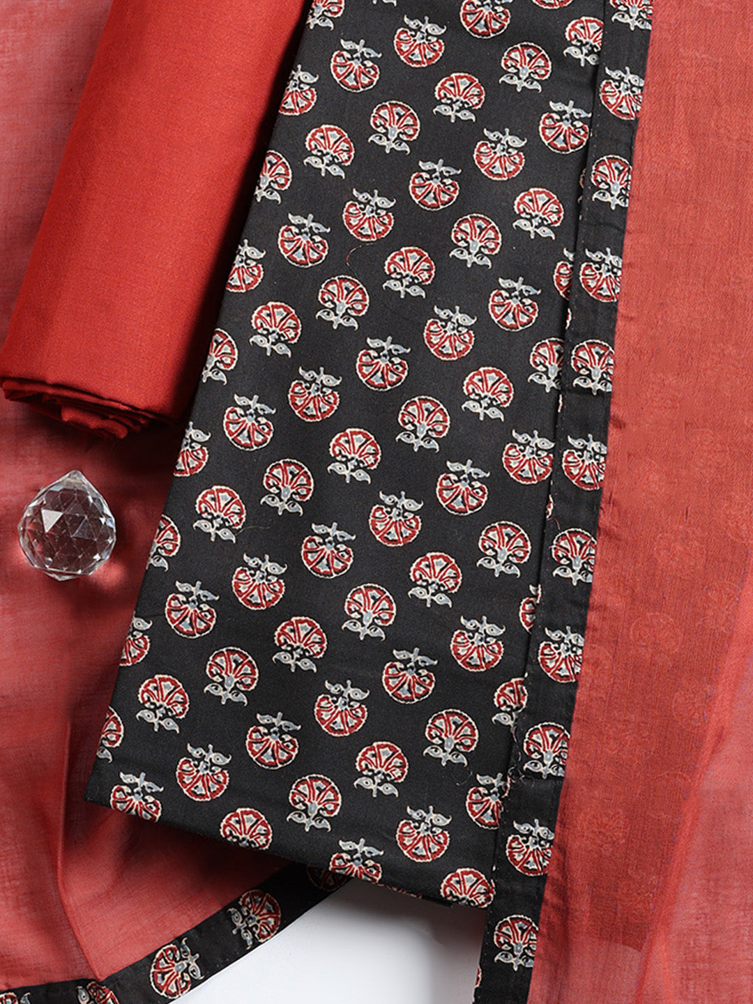 Printed Cotton Blend Unstitched Suit With Pant &amp; Dupatta