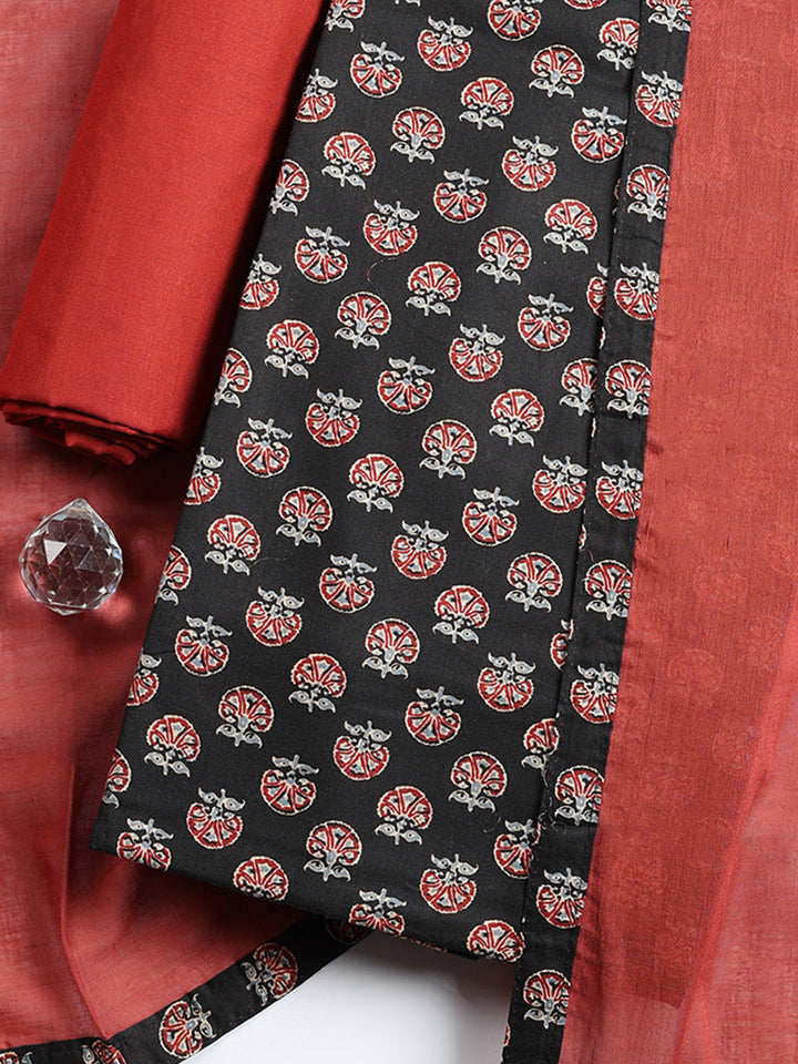 Printed Cotton Blend Unstitched Suit With Pant &amp; Dupatta