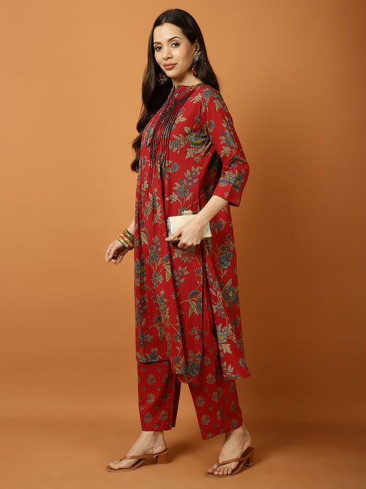 Printed Cotton Blend Kurta With Pants