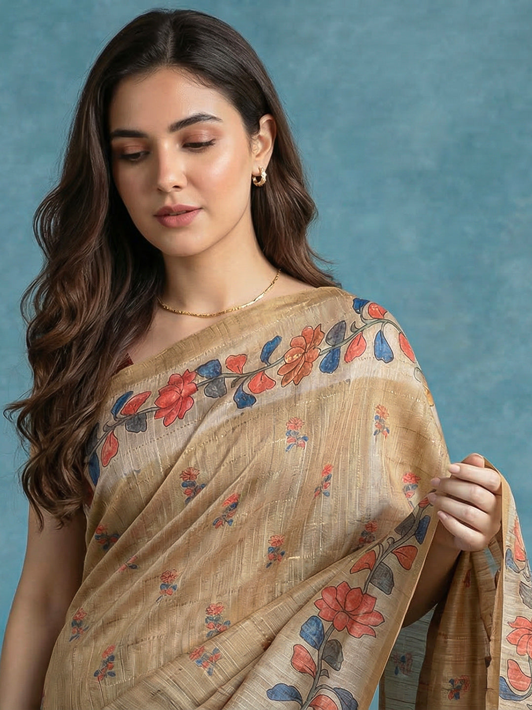 Floral Print Tussar Silk Saree