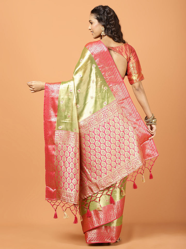 Plain Zari Border Banarasi Woven Saree