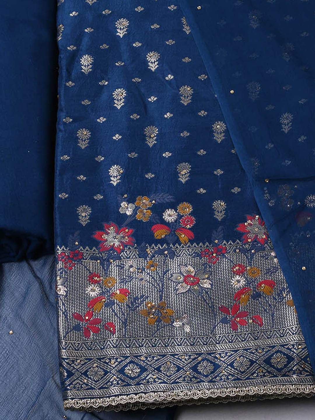 Woven Design Chanderi Unstitched Suit With Pant &amp; Dupatta