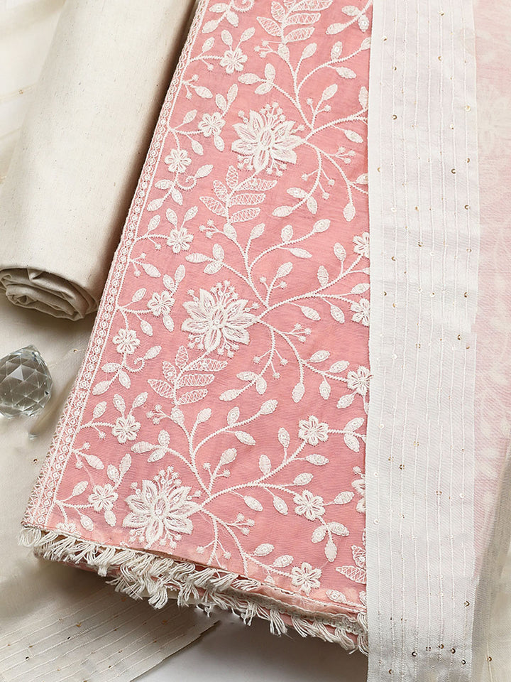 Embroidered Cotton Blend Unstitched Suit With Pant &amp; Dupatta
