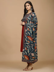 Printed Chanderi Kurta With Pants & Dupatta