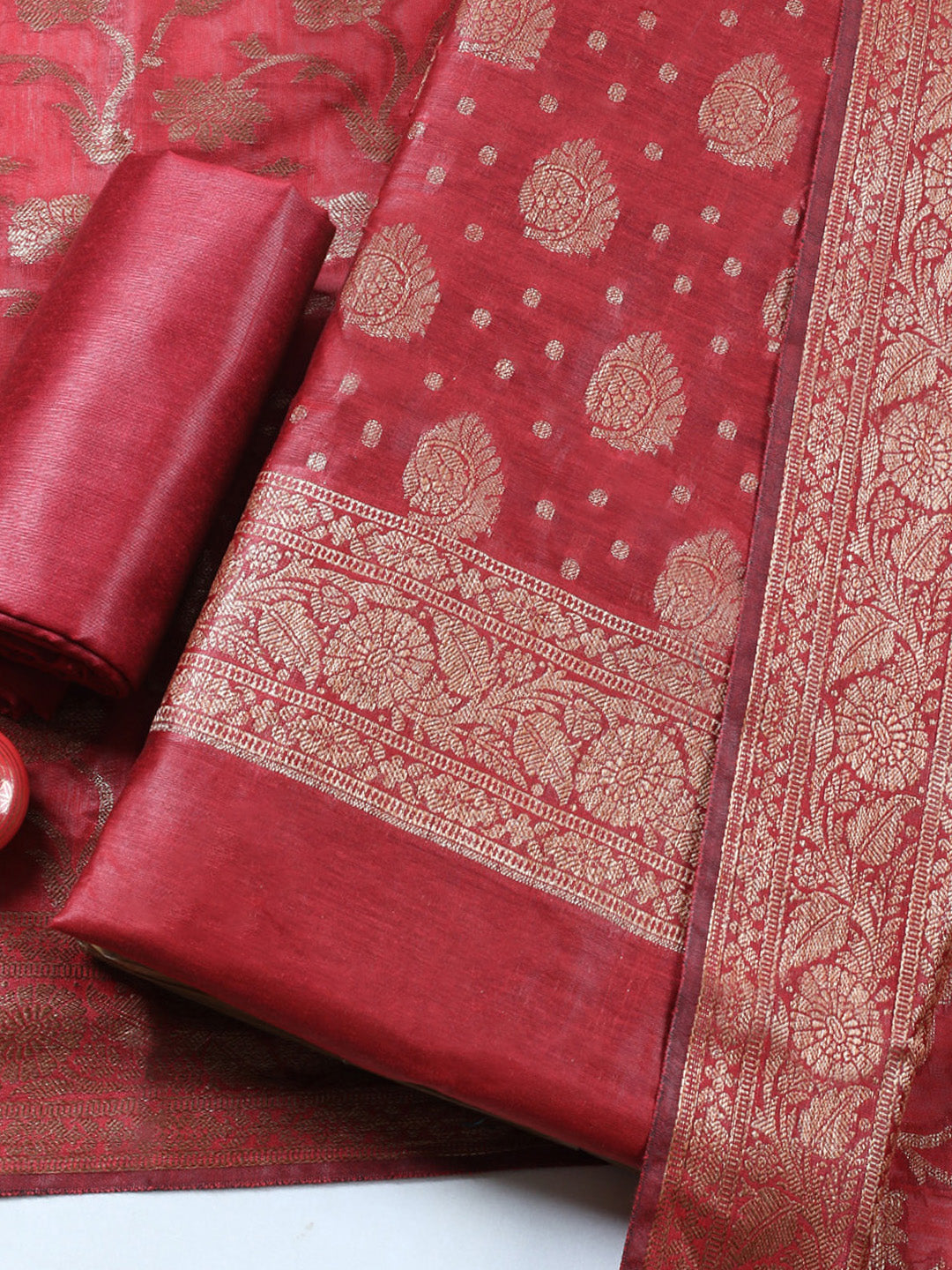 Banarasi Chanderi Unstitched Suit With Pant &amp; Dupatta