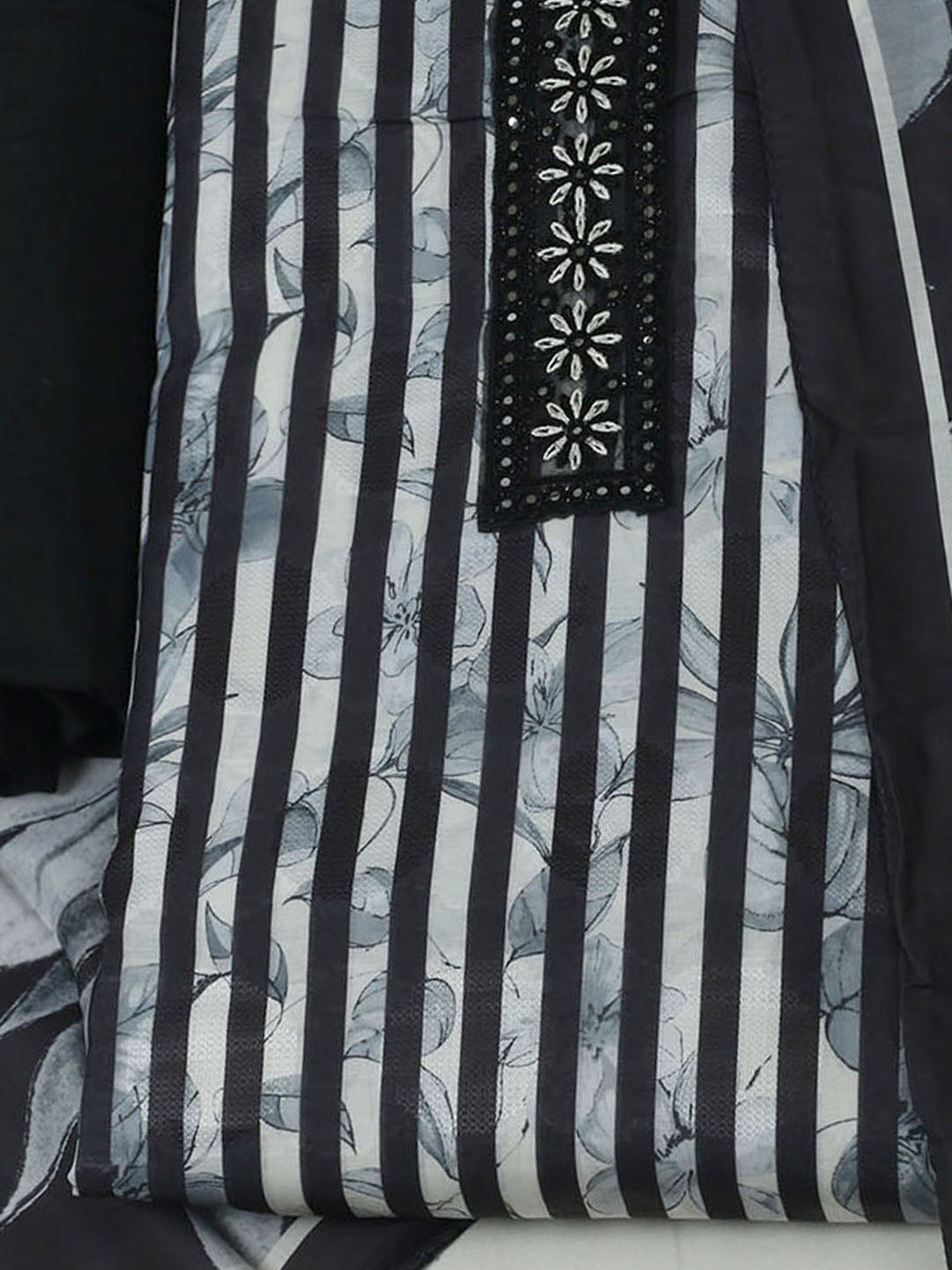 Embroidered Muslin Unstitched Suit With Pant &amp; Dupatta