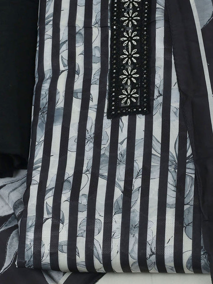 Embroidered Muslin Unstitched Suit With Pant &amp; Dupatta