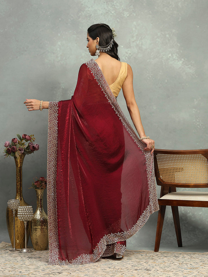 Stone Border Embellished Organza Saree