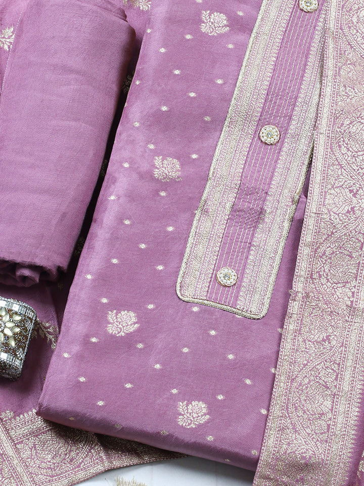 Woven Design Chanderi Unstitched Suit With Pant &amp; Dupatta