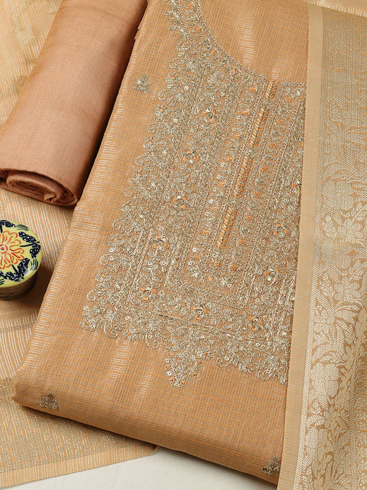Embroidered Tissue Unstitched Suit With Pant &amp; Dupatta