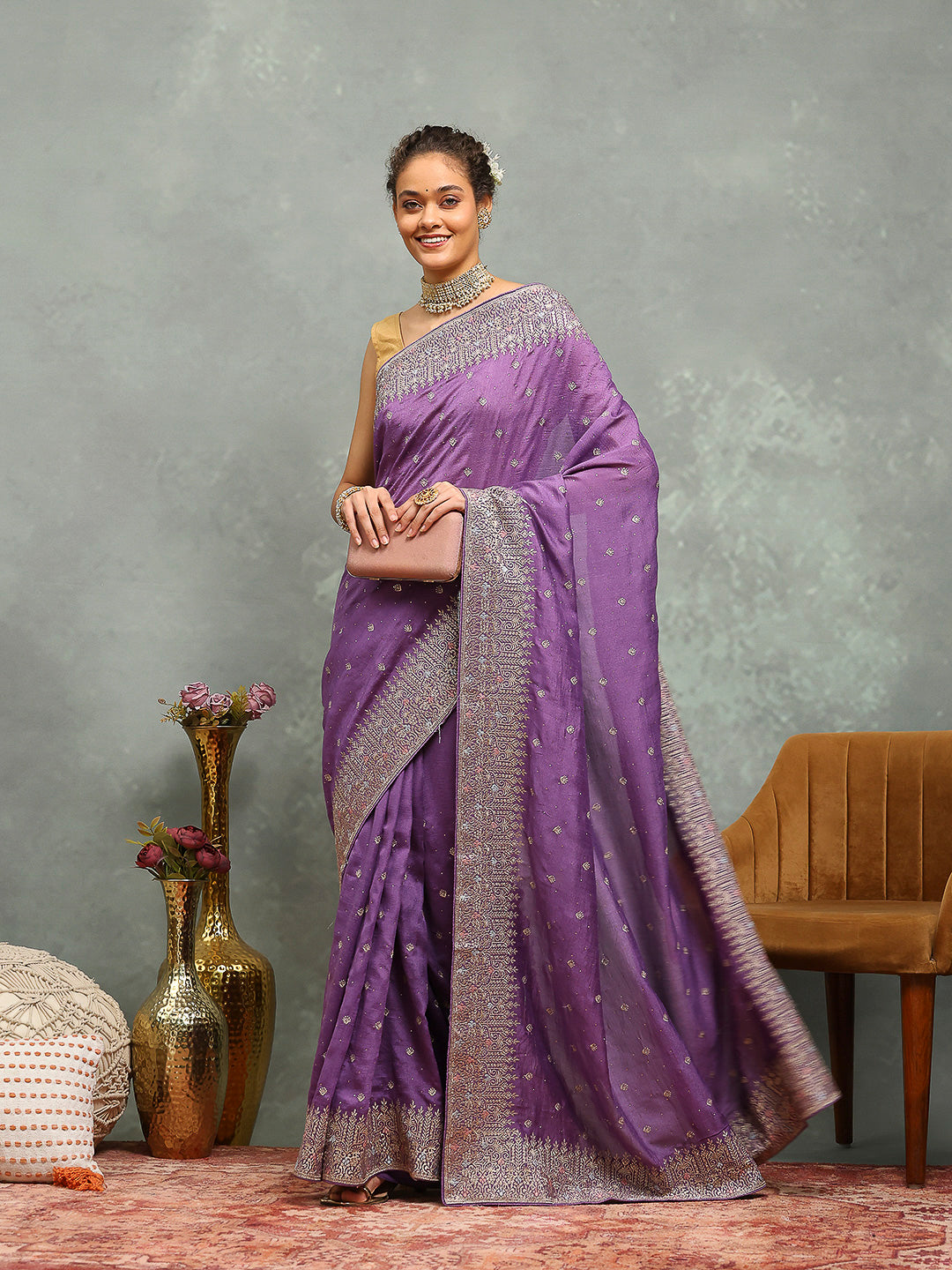 Zari Embroidered Tussar Saree