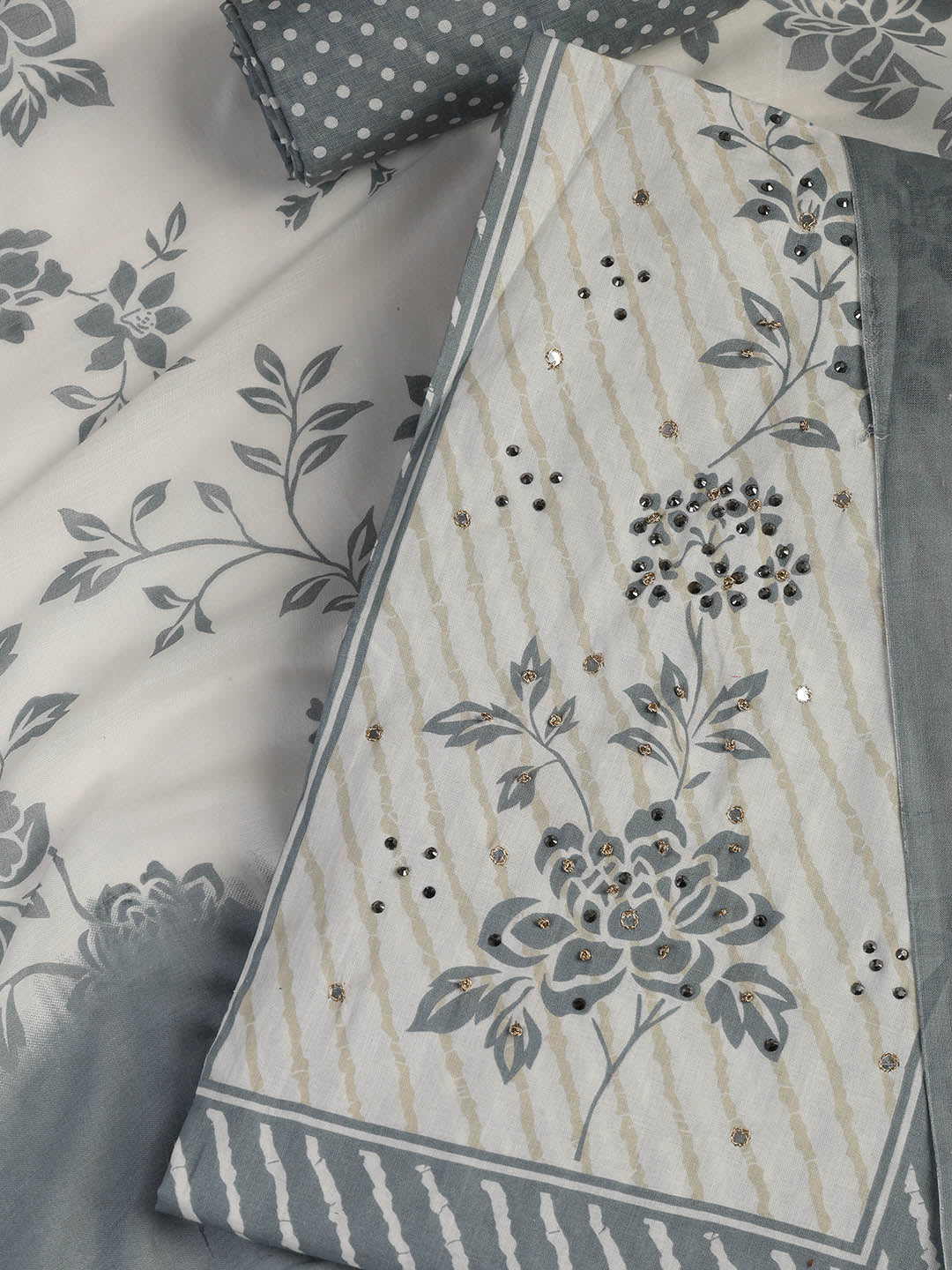 Printed Cotton Blend Unstitched Suit With Dupatta
