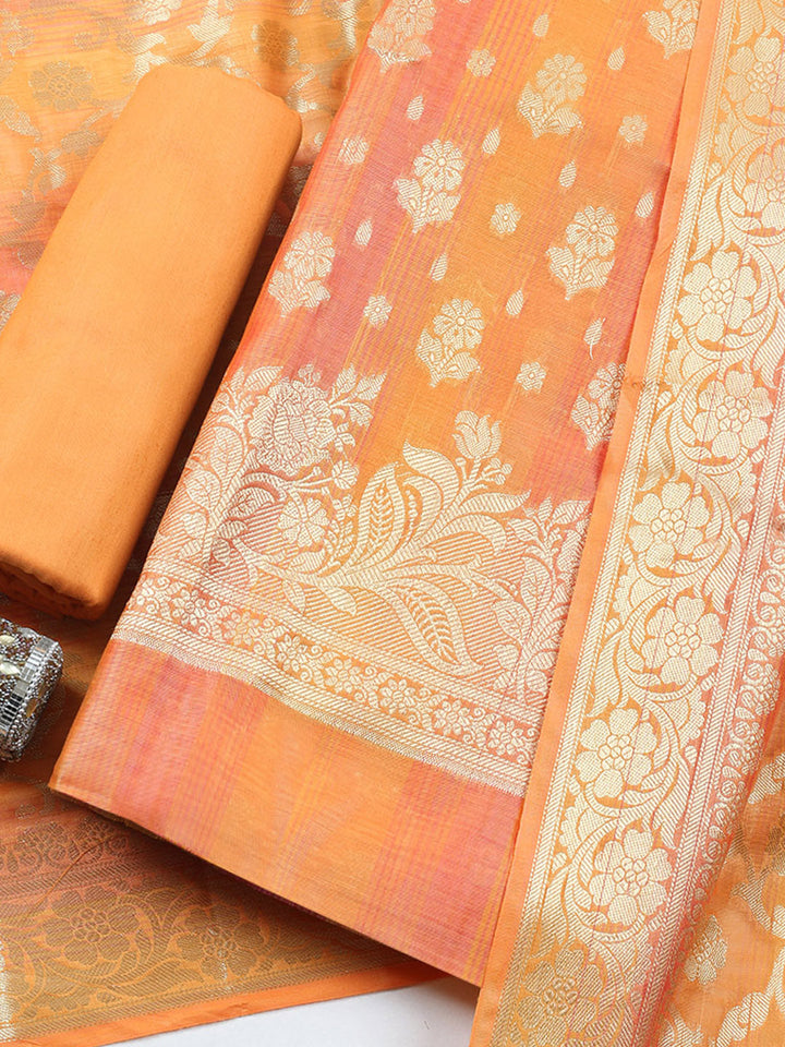 Woven Design Chanderi Unstitched Suit With Pant &amp; Dupatta