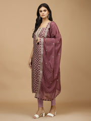 Neck Embroidered & Printed Cotton Unstitched Suit With Dupatta