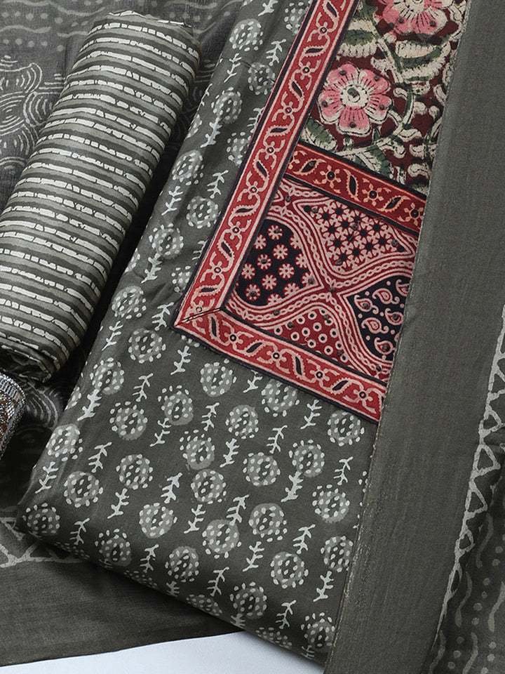 Printed Cotton Blend Unstitched Suit With Pant &amp; Dupatta