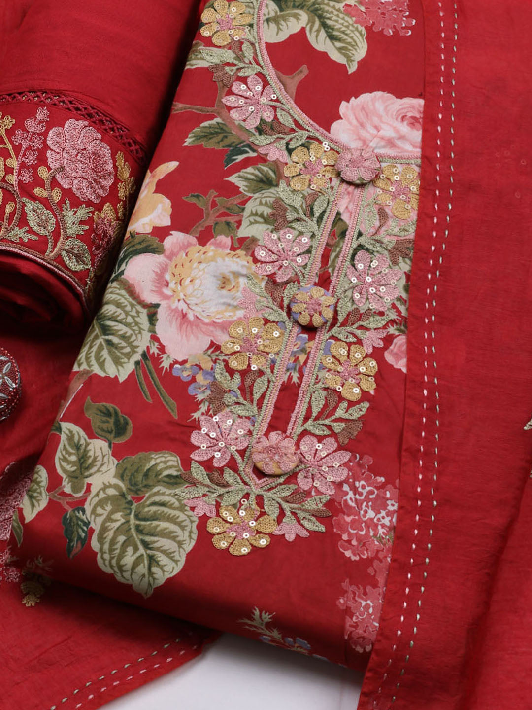 Embroidered Muslin Unstitched Suit With Pant &amp; Dupatta