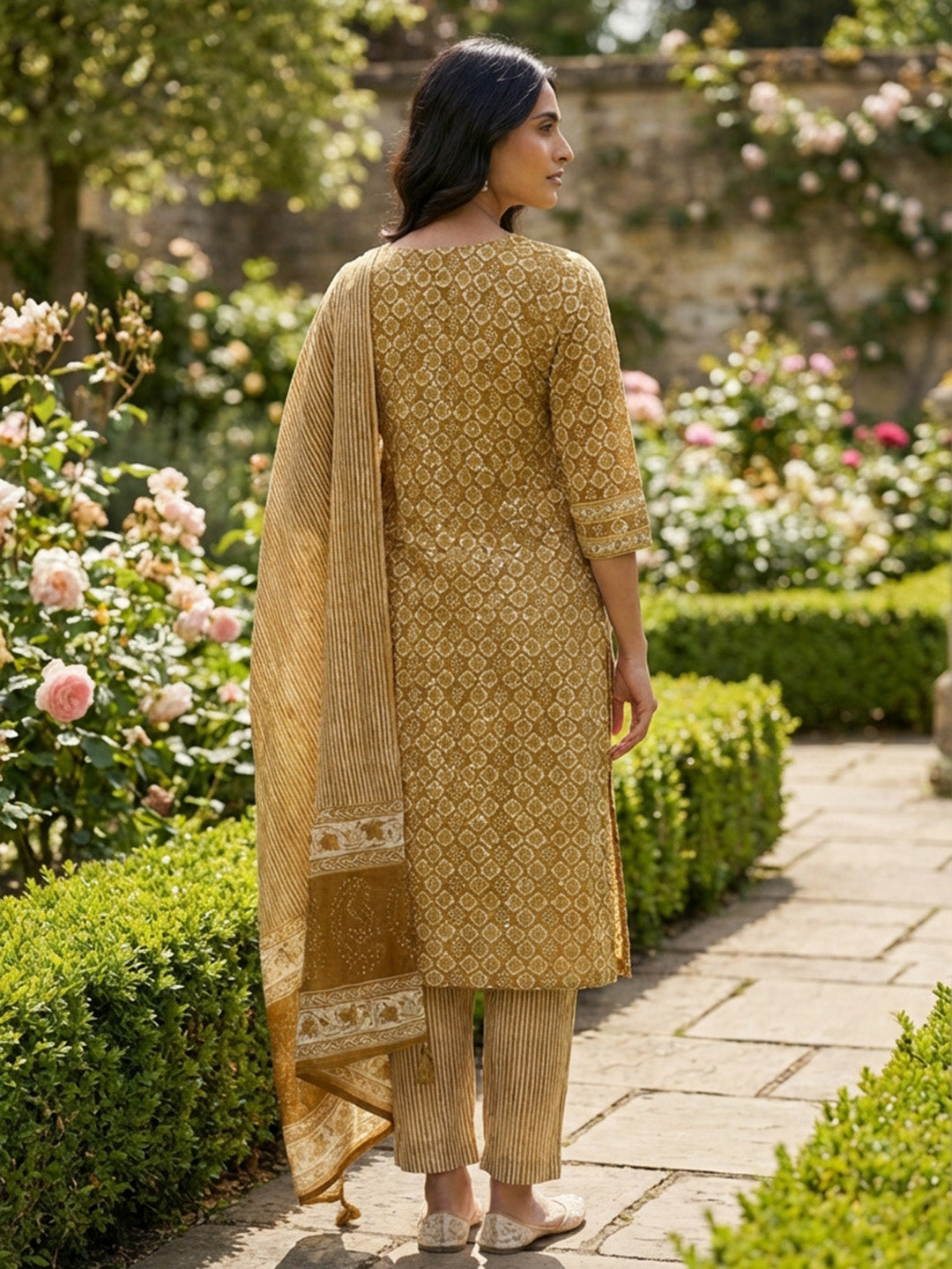 Printed Cotton Blend Kurta With Pant &amp; Dupatta