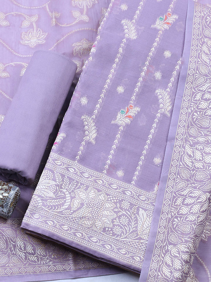 Woven Design Chanderi Unstitched Suit With Pant &amp; Dupatta