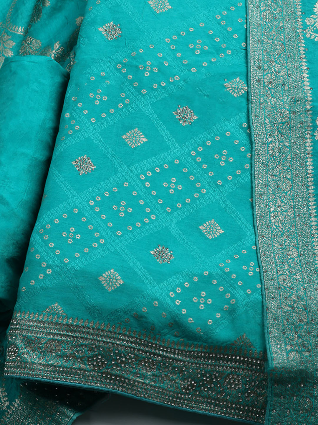 Embroidered Art Silk Unstitched Suit With Dupatta