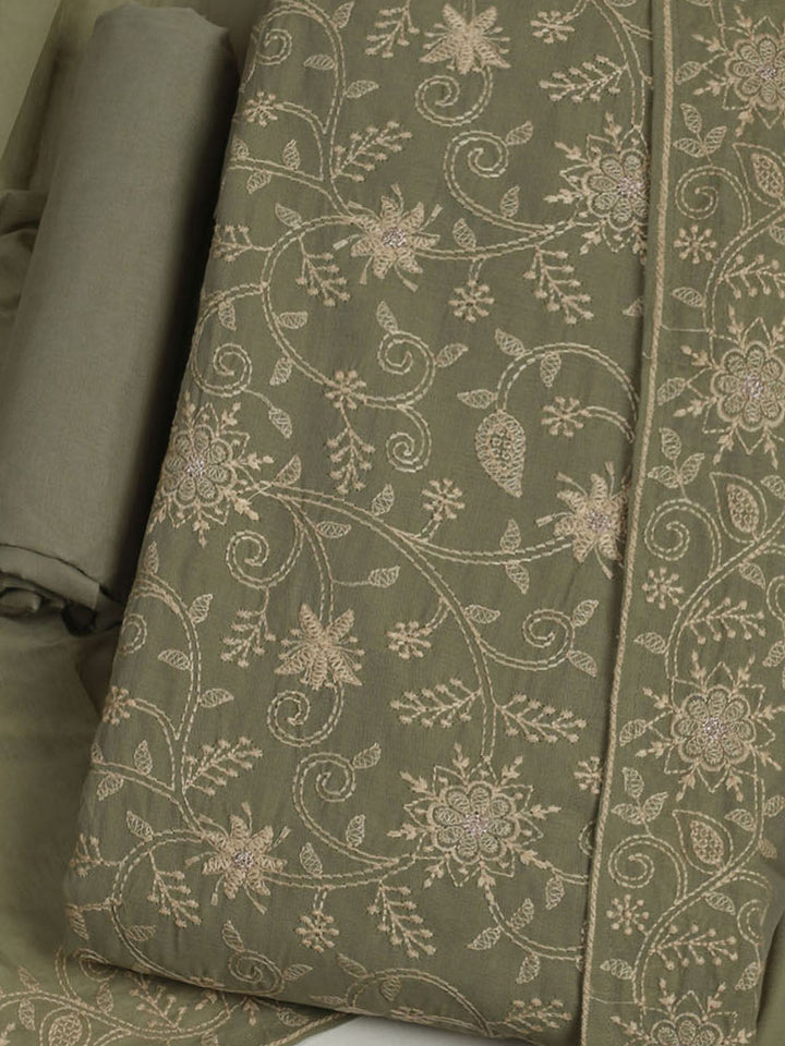 Embroidered Chanderi Unstitched Suits Casual Suit With Pant &amp; Dupatta