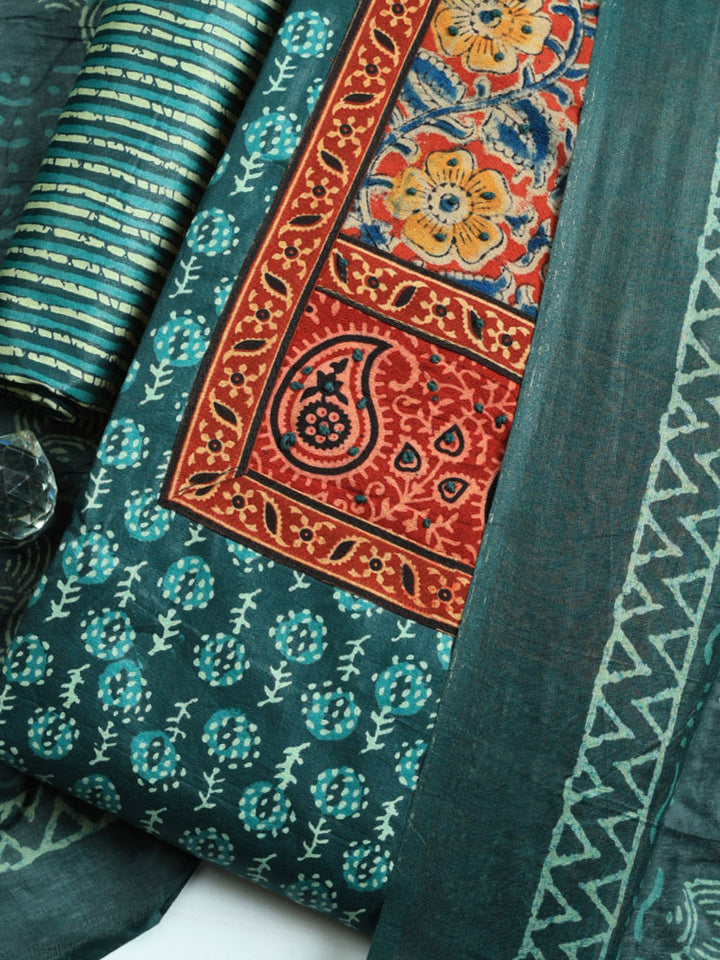 Printed Cotton Blend Unstitched Suit With Pant &amp; Dupatta