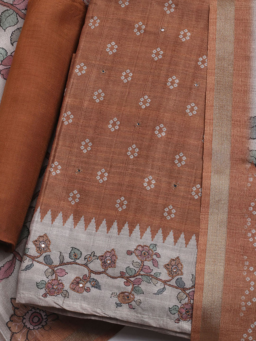 Embroidered Tussar Unstitched Suit With Dupatta