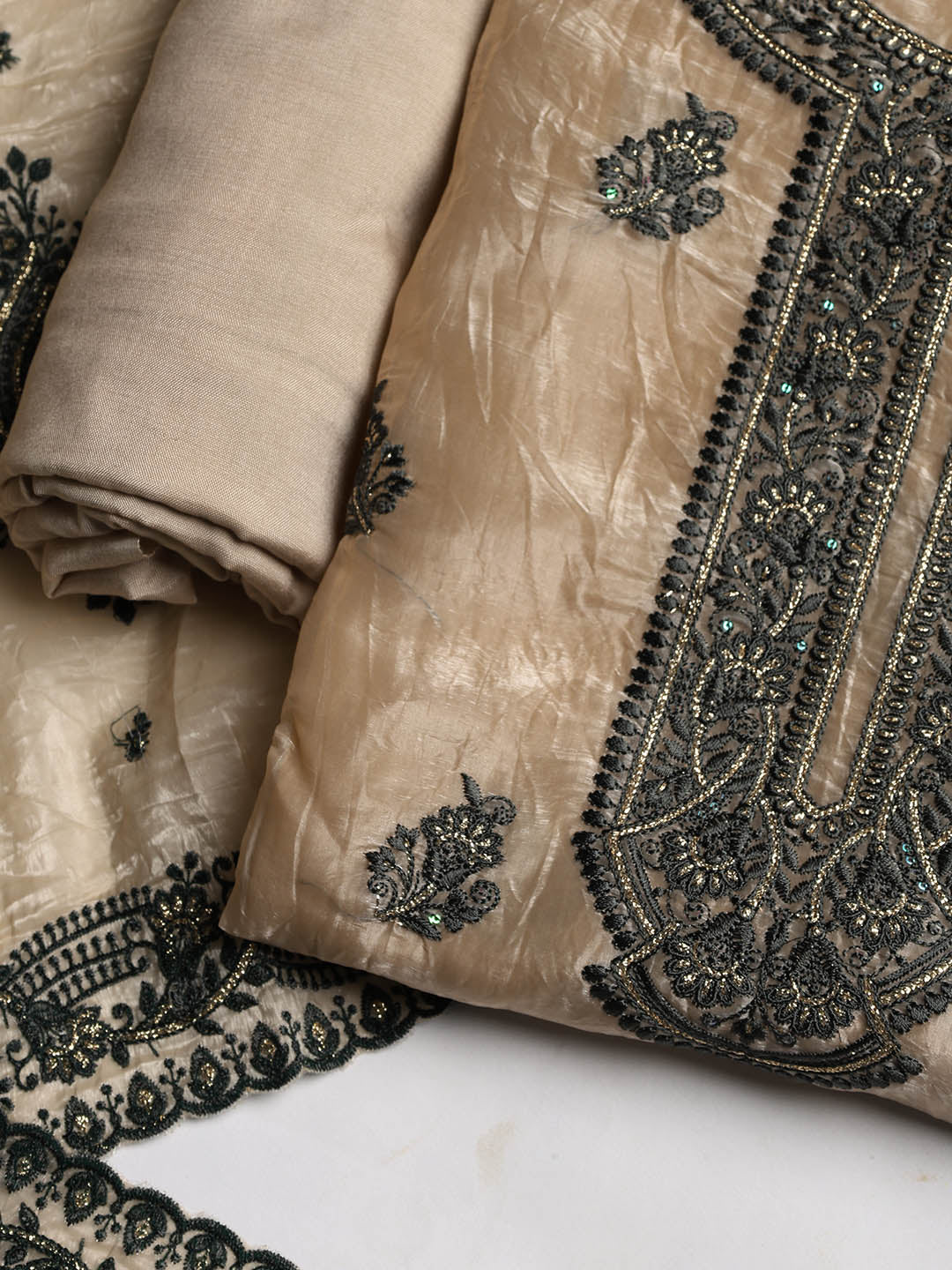Neck Embroidered Organza Unstitched Suit With Dupatta