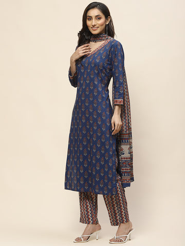 Printed Cotton Suit Set With Dupatta