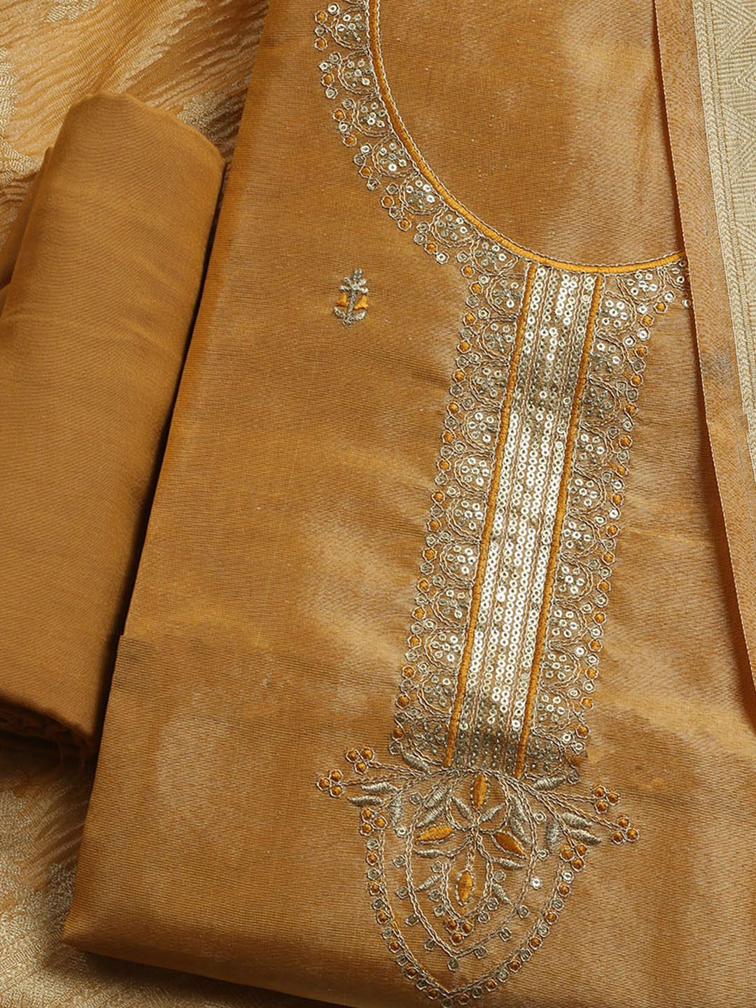Embroidered Tissue Unstitched Kurta With Pant & Dupatta