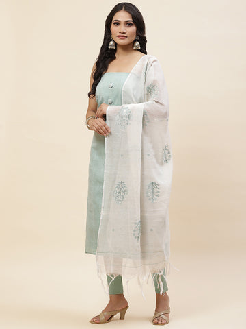 Kanth Work Cotton Unstitched Suit Piece With Dupatta