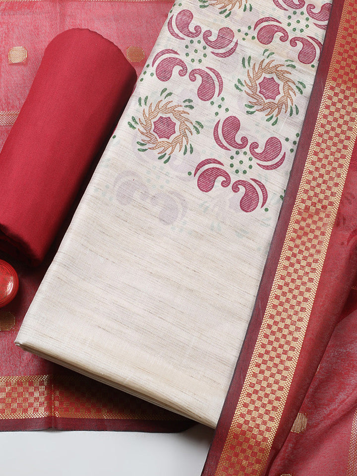 Banarasi Chanderi Unstitched Suit With Pant &amp; Dupatta